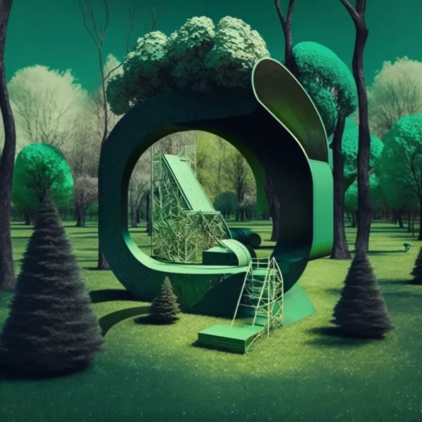 Green scene with a surreal looking garden