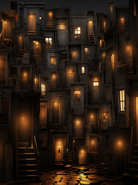 AI generated image of lots of little doors with light coming our of them