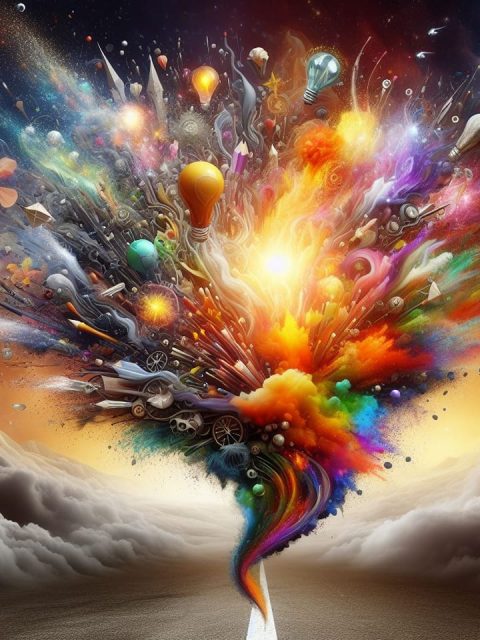 AI image of an explosion of colour in a whirlwind
