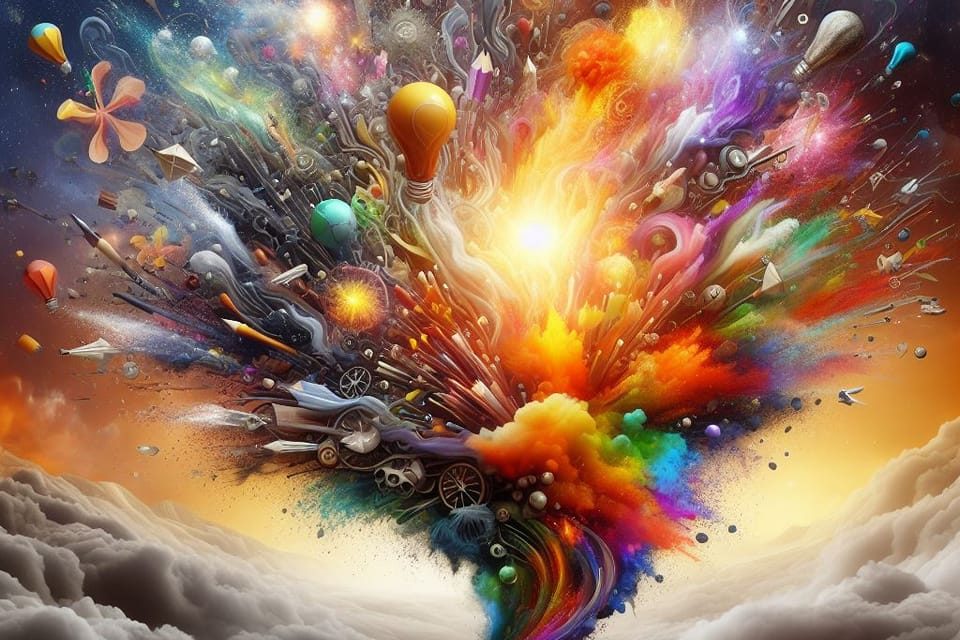 AI image of an explosion of colour in a whirlwind