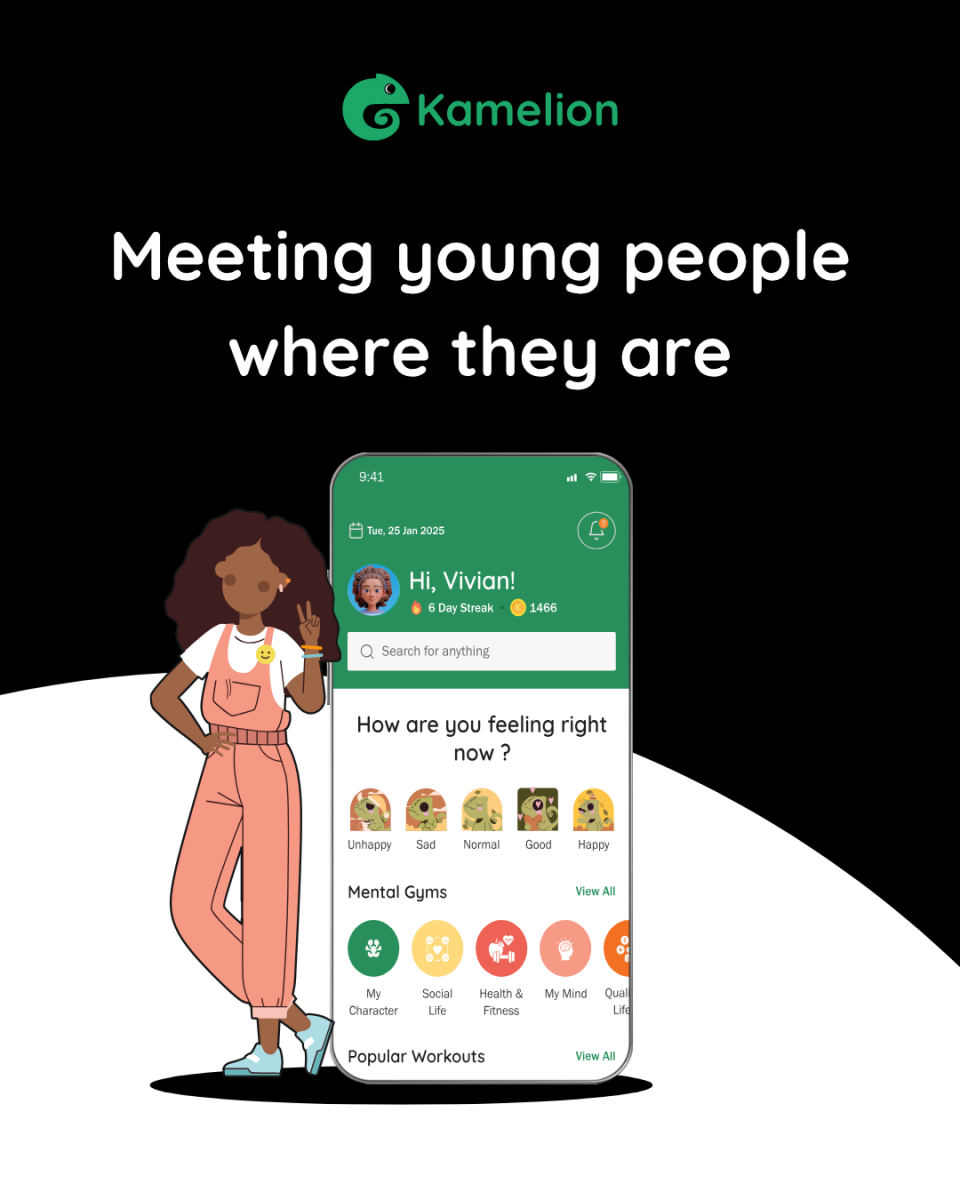 Kamelion logo, illustration, and device screenshot of the app